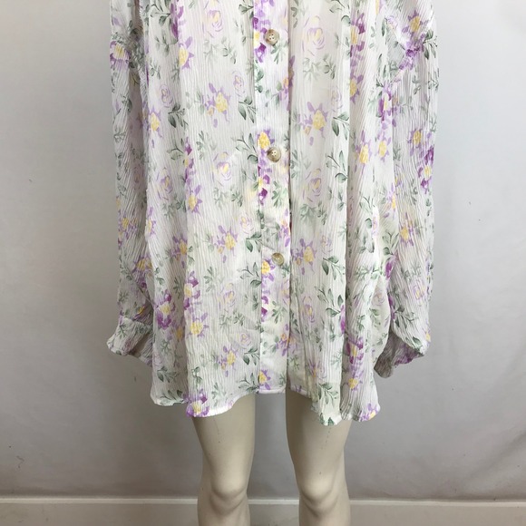 BIBI Floral Print Sheer Oversized Button Down Shirt Blouse Women XL - Picture 3 of 10